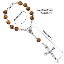 Wood Rosary Cross Bracelet with Box Set Catholicism Gift Religious Prayer Beads Rosaries