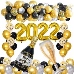 78pcs Gold Black Latex Foil Bottle Wine Glass Balloons 2022 Happy Year Eve Party Decorations For Home Merry Christmas Xmas 211216
