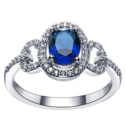 Wedding Rings Blue Crystal Fashion Silver Plated CZ Zircon Jewellery For Women Elegant Flower Charming Jewellery Bijoux