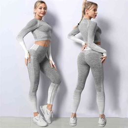 women yoga set gym clothing Female Sport fitness suit Running Clothes top+ Leggings Seamless bra suits 210802