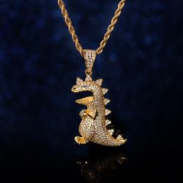 Pendant Necklaces Creative Cartoon Dinosaur Iced Out Cubic Zircon Necklace Cool Hip Hop Jewellery Gift For Men Party