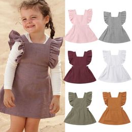 lioraitiin 0-3Years Toddler Baby Girl Summer Dress Off Shoulder Solid Cotton Cute Dress 6Colors Backless A-line Dress Q0716