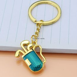 Sport Gold Golf Club Key Ring Red Metal Golf Bag Keychain bag Hangings Women Men Fashion Jewelry Will and Sandy