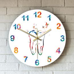 Wall Clocks Tooth With Butterflies Acrylic Fashion Printed Colourful Dental Health Modern Minimalist Quartz Mute Clock