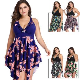 Plus Size Two Piece Swimsuits Swimwear for Fat Women Lace Saperates Skirt Sets Print Dress Top and Shorts Bathing Suit