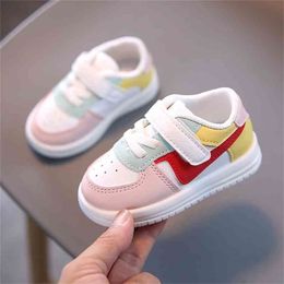 Kids Shoes Baby Girl Leisure Sports White Soft-Soled Toddler Shoes Patchwork Colour Leather Shoes Breathable Sneakers Causal 210326