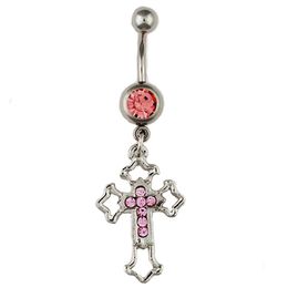 YYJFF D0538 Cross Pink Colour Belly Navel Button Ring