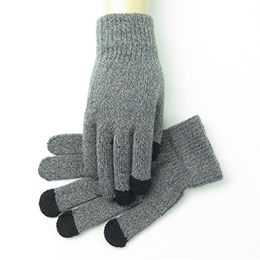 Fingerless Gloves Women Men Multi-function Stretch Knitted Screen Crochet Full Finger Winter Solid Soft Warm Mitten