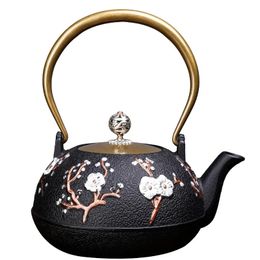 900ML Vintage Cast Iron Teapot Japanese Flower Tea Pot Tetsubin Kettle Enamel Infusers Metal With Strainer Net Philtre