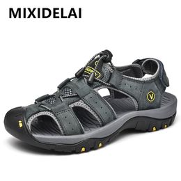 mixidelai genuine leather men shoes summer large size mens sandals men sandals fashion sandals slippers big size 3847