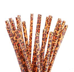 9*2.75inch Plastic Brown Leopard Drinking Straws Fashion Printing Straight Straw Reusable Restaurant And Bar Supplies SN3310