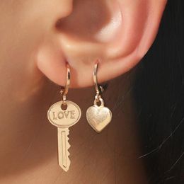 Hoop & Huggie 2021 Vintage Trend Love Key Drop Earrings Retro Metal Alloy For Gift Hanging Handmade Earring Charm UnusualEarring