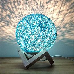 Romantic Night Light Dimmable Creative INS Wind Starry Table lamp Bedroom Bedside lamp Fantasy Rattan Ball Moon Light Y0910