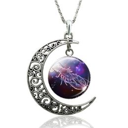 Classic 12 Constellation Necklaces Glass Moon Pendant Clavicle chain Necklace Birthday Gifts for Women