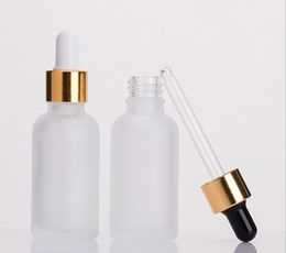 Empty Frosted Clear Glass Bottle Dropper With Gold Silver Black Lids And Eye Dropper For Essential Oil E Liquid
