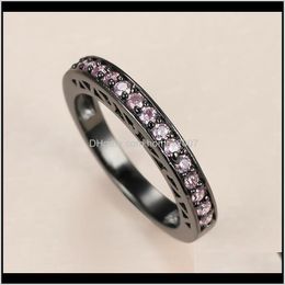 Jewelrycute Female Pink Crystal Stone Ring Luxury 14Kt Black Gold Wedding Rings For Women Simple Round Zircon Thin Engagement Drop Delivery 2