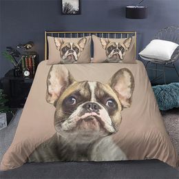 3D Bedding French Bulldog King Queen Size Quilt Bedclothes Comforter 2/3Pcs Duvet Cover Set 210319
