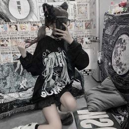 QWEEK Japanese Harajuku Hoodie Anime Japan Style Manga Pink Kawaii Hoodies Fashion Gothic Streetwear Women Tops 211008