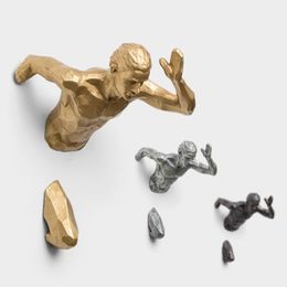 Creative Industrial Style Running Sculpture Resin Living Room Background Wall Decoration Hanging Run Figure Statue Sports Man 210329