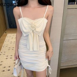 Ezgaga Sexy Bodycon Dress Women Spring Spaghetti Strap Drawstring Bowknot Korean Fashion Ins Clubwear Party Dress Vestidos 210430