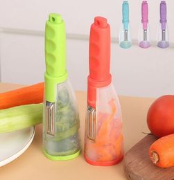 Multifunctional Kitchen Tools Storage Tube Type Peeling Knife Anti-splash Fruit Vegetable Peeler Apple Supplies Household Portable