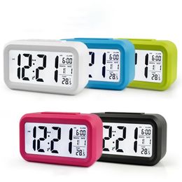 LED Digital Alarm Clock Electronic Smart Mute Backlight Display Temperature & Calendar Snooze Function Timer Colorful 210804