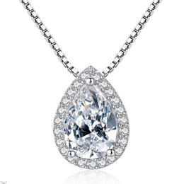 Crystal Womens Necklaces Pendant Fashion drop pear shaped diamond set zircon Engagement Wedding gold silver plated