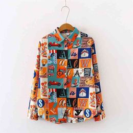 Spring summer harajuku streetwear Women Blouses Long Sleeve Shirt Camisas Femininas Female Tops printing Shirt 210323