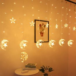 EID Mubarak Decoraion for Home Moon Star LED Curtain Light String Garland Islamic Muslim Party Al Adha Ramadan Christmas Decor 210925