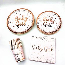 girls baby showers UK - Party Decoration Disposable Tableware Rose Gold Paper Cup Plate Straws Birthday Decor Kid Baby Shower Supplies Girl Xx140