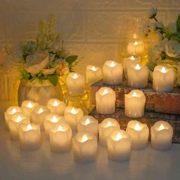 12/24PC Flameless LED Tea Lights Electric Tealight Fake Candles Battery Operated Flickering LED Candle For Holiday Wedding Party Y211229