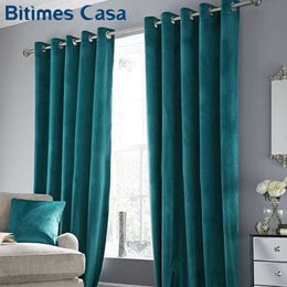 High Shading Luxury Velvet Blackout Windows Curtain Drape Panel For Living Room Bedroom Interior Home Decoration Solid Color 210712