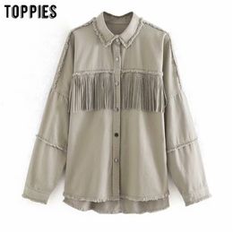 womens denim jackets tassels breasted vintage jeans coat spring clothes chaqueta mujer 210421