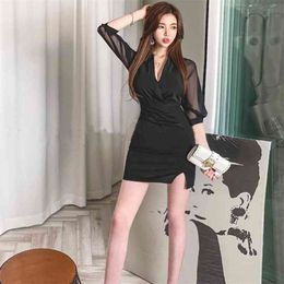 Black lace tight Dress korean ladies SUmmer Sexy nightclub Mini Party for women 210602