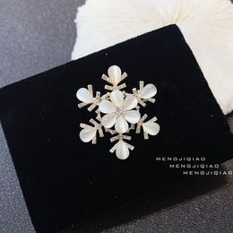 Pins, Brooches 2021 Fashion Snowflake Shape Opal Rhinestone Brooch For Women Coat Shawl Clothing Collar Flower Pins Jewelry Accessories