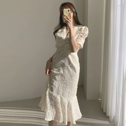 Корейский кисточкой женщины платье элегантные V шеи с коротким рукавом русалка длинные платья Vestidso мода летняя женщина вечеринка 210520