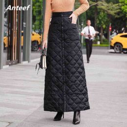 black Down cotton vintage high waist clothes autumn winter casual maxi long skirts womens skirt women streetwear 211119