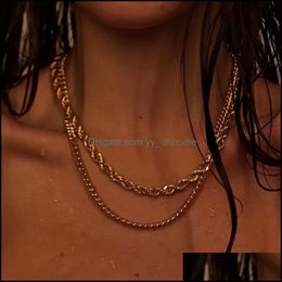 & Pendants Jewelryfashion Gold Sier Color Twisted Rope Chain For Women Men 44/53/60Cm Metal Choker Minimalist Necklaces Jewelry Chains Drop