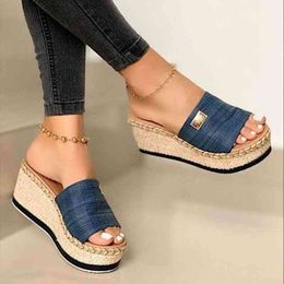 Womens High Heels Sandal Thick Bottom Casual Shoes Ladies Leisure Summer Wedges Sandals Woman Shoes Women Platform Mules Slipper K731