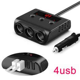 4 USB Port 3 Way 3.6A LED Car Cigarette Lighter Socket Splitter Hub For Phone MP3 DVR GPS Auto InteriorPower Adapter 12V-24V Car