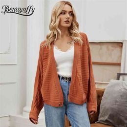 Two Button Knitted Cardigan Women Autumn winter Solid Casual Short Cardigans Ladies Elegant Oversize Sweater Coat 210510