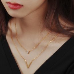 Multilayer Chain Stainless Steel Letter V Necklace For Women Charm Gold Alphabet Pendant Party Jewellery Necklaces