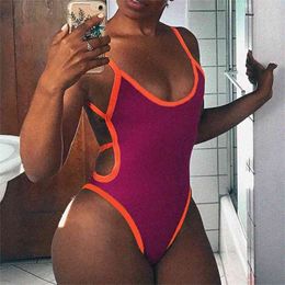 OMSJ Sexy Strap Backless Women's jumpsuits Hollow Out Women Bodysuits Fashion Colour Blocking Slim Female Clothes 210517