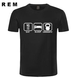 Eat Sleep Crossfit T Shirt Men Summer Short Sleeve Cotton Man Funny Crossfit T-shirts Tees Top 210322