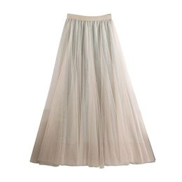 Korean Style Skirts Womens Fashion Yarn Patchwork Streetwear High Waist Sexy Long Pleated A-line Skirt Mujer Faldas Jupe W410