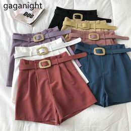 Summer Chiffon Shorts Women's Sashes Solid High Waist Wide Leg Casual Ladies Loose 5 Colors 210601