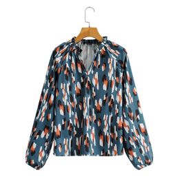 Spring Women Digital Printing Smock Ruffled Collar Long Sleeve Blouse Female Shirt Casual Lady Loose Tops Blusas S8332 210430