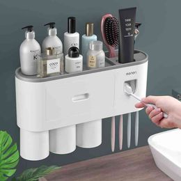 Multifunction Toothbrush Holder Bathroom Accessories Automatic Toothpaste Squeezer Dispenser For Home Bathroom Sets Storage 210322