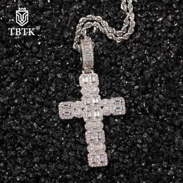 Brass Cross Pendants Tennis Chain Necklace Iced Out Two Rows Bling Cubic Zirconia Jewellery Women And Men Party Gift Chains