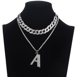 Initial Necklace Women Men Cuban Link Chain Choker Rhinestone Letter Necklace Iced Out Hip Hop Bling Name Jewellery